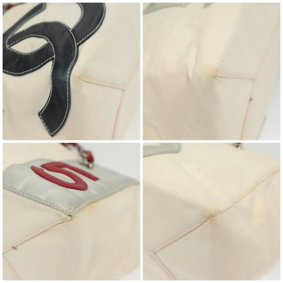 CHANEL Choco Bar Line Chain Tote Bag Canvas White Silver CC Auth - Picture 16 of 16